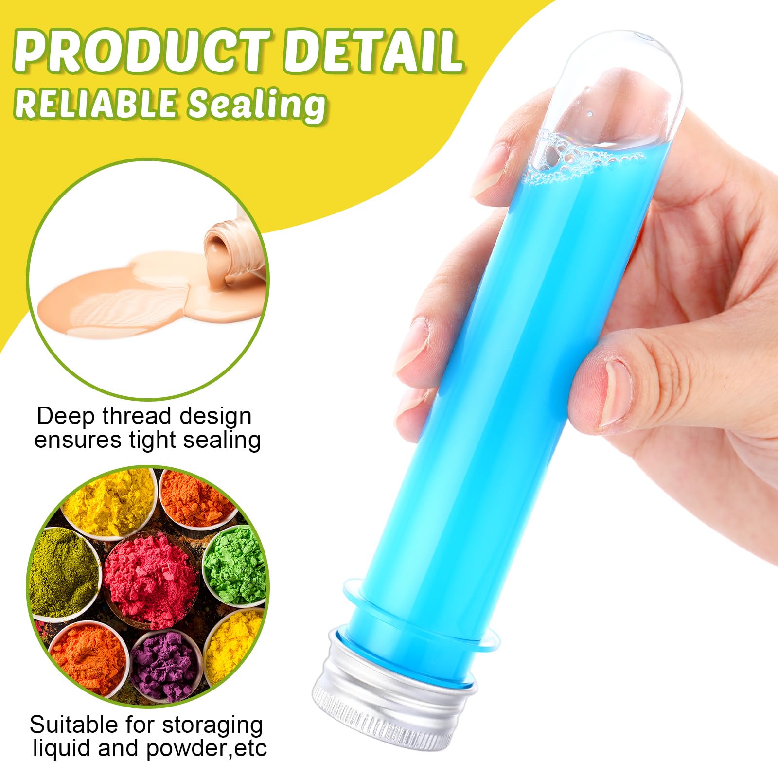 Dandat 50 provette da 40 ml in plastica con coperchio a vite, 30 x 185 mm, trasparenti, per campioni di polvere, semi, perline, regali, forniture per feste scientifiche