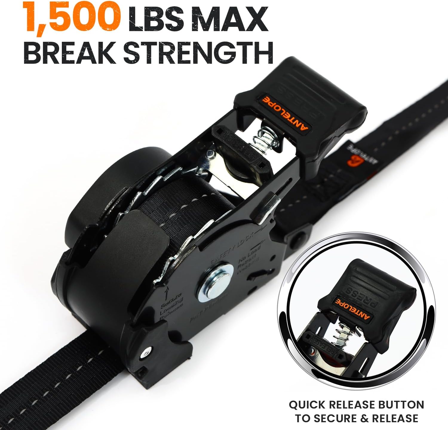 Heavy Duty Retractable Ratchet Straps (4 Pack) - 1IN x 12 FT Self Retractable Tie Down Straps - 1,500LB Break Strength Automaitc Ratchet Straps for Motorcycle, Truck, Cargo, Trailer (Black) - Image 5