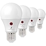 Dusk to Dawn LED Bulb with Dual Daylight Sensor, ON/Off Automatic Depends On Daylight Level, 9 Watt, 4000K Neutral White, Edison Screw E26, Pack of 4