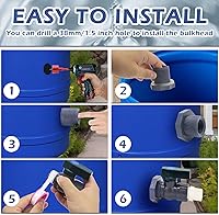 Vista 4 de Kit desviador de barril de lluvia de PVC, kit de espiga de 3/4 pulgadas con accesorio de mamparo, adaptador de manguera (25mm/1" + 16mm/0.63")