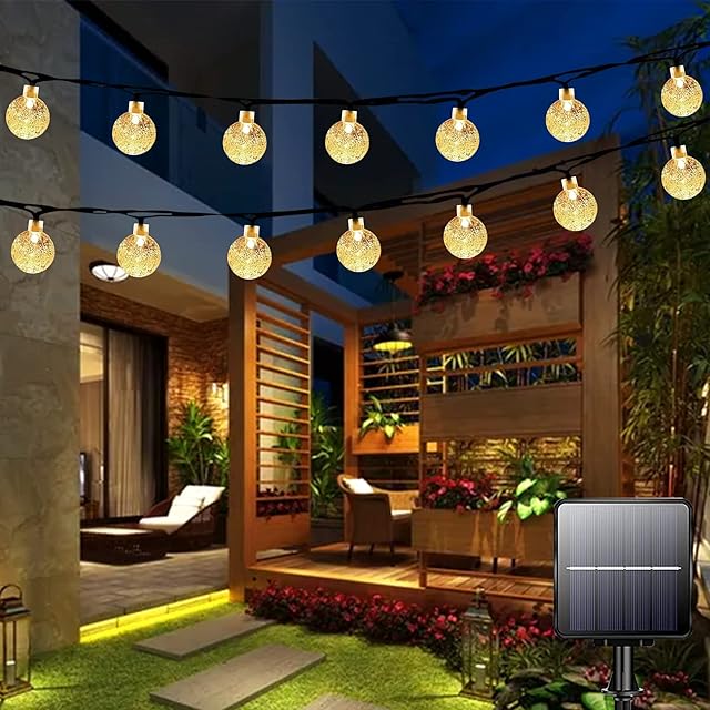 Bollengold Solar Lights Outdoor Garden, 100LED 12M/39FT Solar Fairy Lights, 8 Modes Waterproof Solar Powered Globe Lights for Garden, Home, Yard, Party, Festival, Gazebo, Decoration(Warm White)