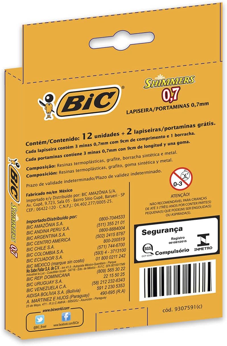 Lapiseira BIC Shimmers 0,7mm, Multicor, Corpo Colorido Brilhante, Hexagonal, Leve 14 Pague 12, 891946 thumb 2