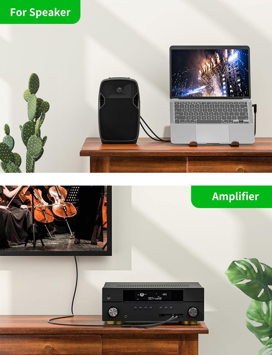 EMK Kabel 2RCA Y 3,5 mm do 2 RCA Audio Kabel Aux Nylon Pleciony męski do 2rca Kabel łączy smartfon, Luidsprekers, gramofon, TV (Straight Aux-3 m)