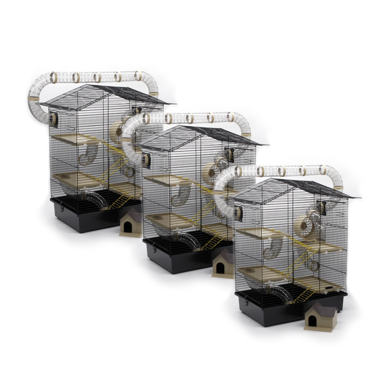 ZooPaul XXL Nagerkäfig Hamsterkäfig schwarz beige Maus Käfig Tunnelsystem Zubehör 3er Set