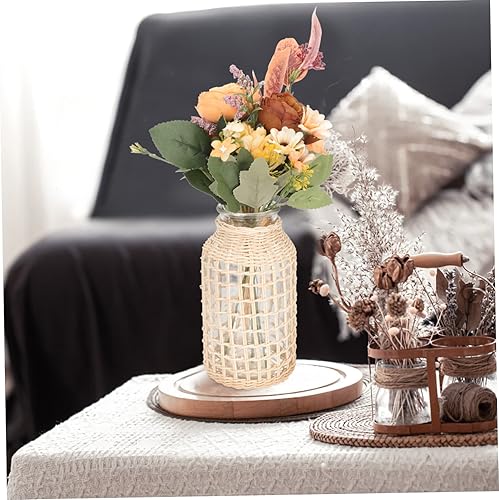 Miniatura 9 de Abaodam Jarrón de cristal de ratán con cuerda, jarrón de arcilla, florero de burbujas, florero de vidrio, florero floral de mimbre para flores,