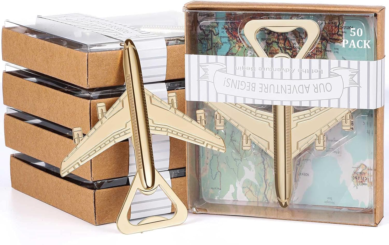 50 Pieces Airplane Bottle Opener with Box Wedding Party