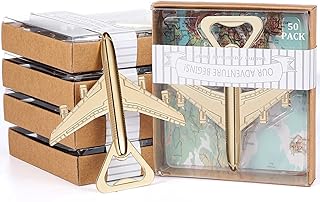 50 Pieces Airplane Bottle Opener with Box Wedding Party Favors Bulk Baby Shower Aviation for Pilot Travel Beer Bottle Opener Favors Guests Birthday Decorations(Classic Style)