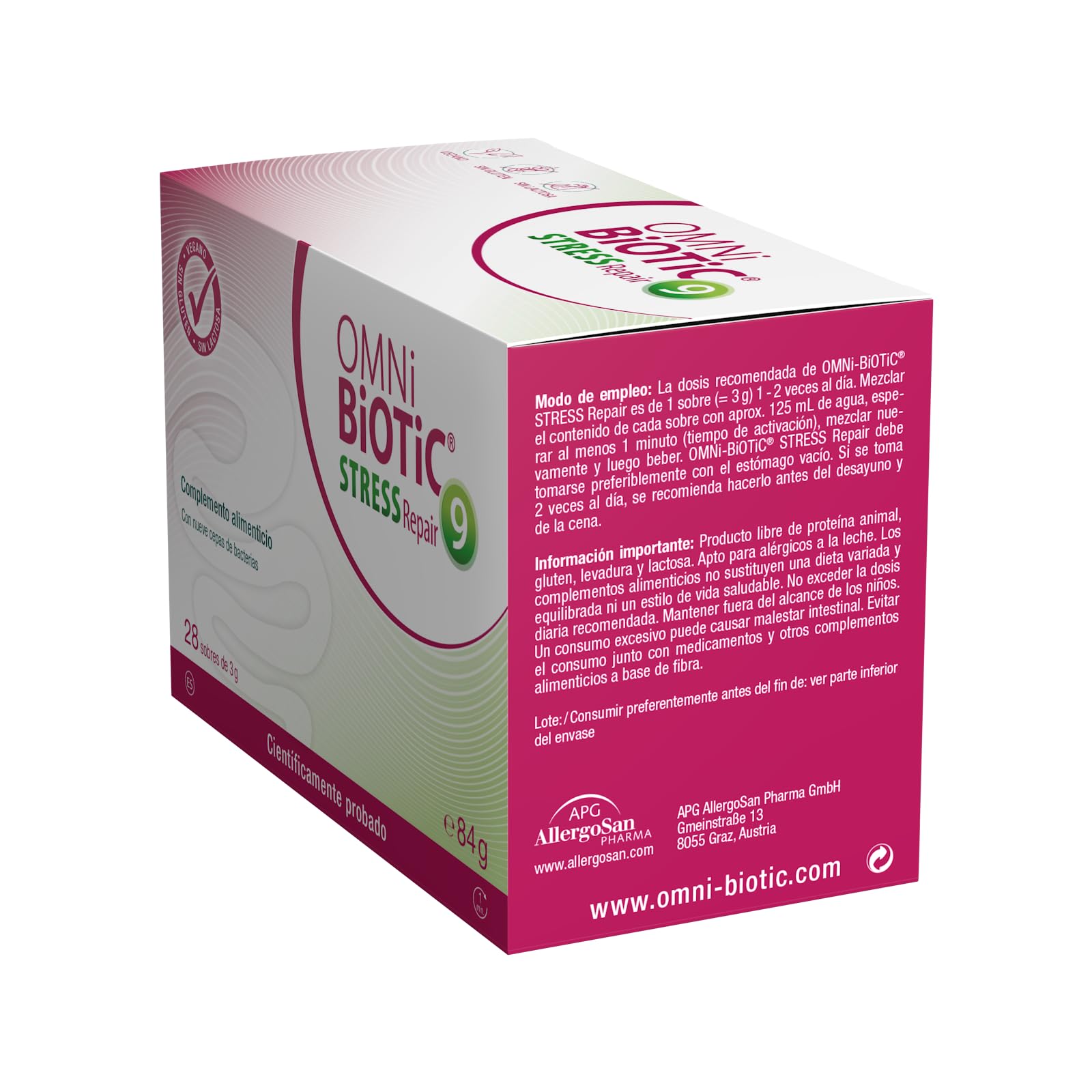 OMNi BiOTiC Stress Repair | 28 sobres (84 g) | Probiótico | 9 cepas bacterianas | 15 mil millones de bacterias por dosis diaria | Polvo | Vegano | Sin gluten | Sin lactosa | Para uso diario