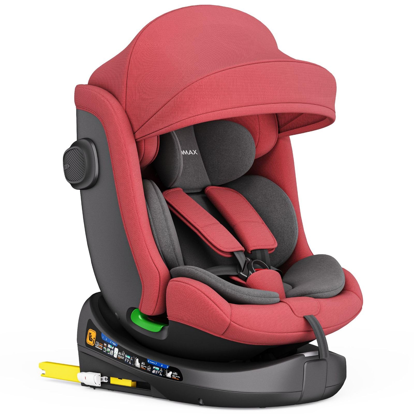 Xomax C013 Kindersitz 360° drehbar, Isofix, ECE R129, 0-36 kg, verstellbar, neigbar, atmungsaktiver Bezug, 5-Punkt-Gurt, Top Tether, Autokindersitz für Babys & Kinder 0-12 Jahre, Farbe:Schwarz/Rot