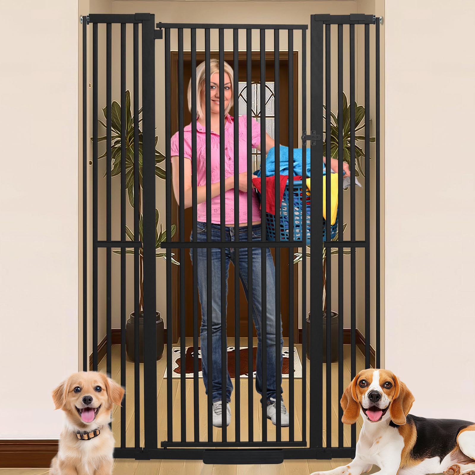 SHYUJAJIE 71 Inch Extra Tall Pet Gate for Cats | 29.92"-48" Adjustable Wide Dog Gates,Pressure Mounted Walk Through Tall Pets Gate for Doorways,Hallway,Stairs,Black