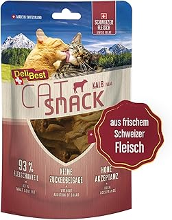 DeliBest Cat Snack aus 100% Schweizer Kalbfleisch I Katzen Leckerlies getreidefrei I halbfeuchte Leckerlies leicht verdaulich I Katzen Snack für Fellglanz I Allergiker geeignet 45g product image