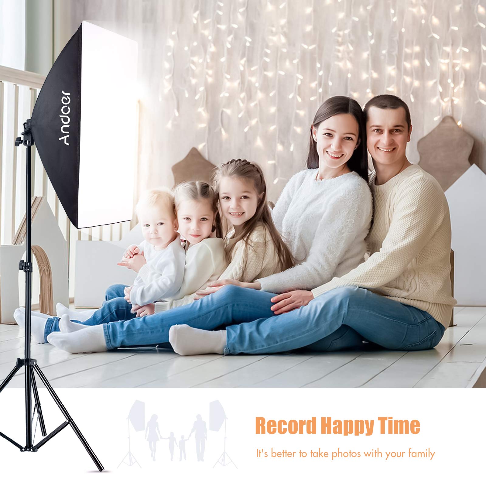 Andoer Softbox zestaw do studia fotograficznego, 2 x 50 x 70 cm, softbox LED, zestaw 2 lamp studyjnych 150 W, 2 piloty, 2 x statyw świetlny 2 m, torba do przenoszenia portretów, fotografii produktów, modne zdjęcia