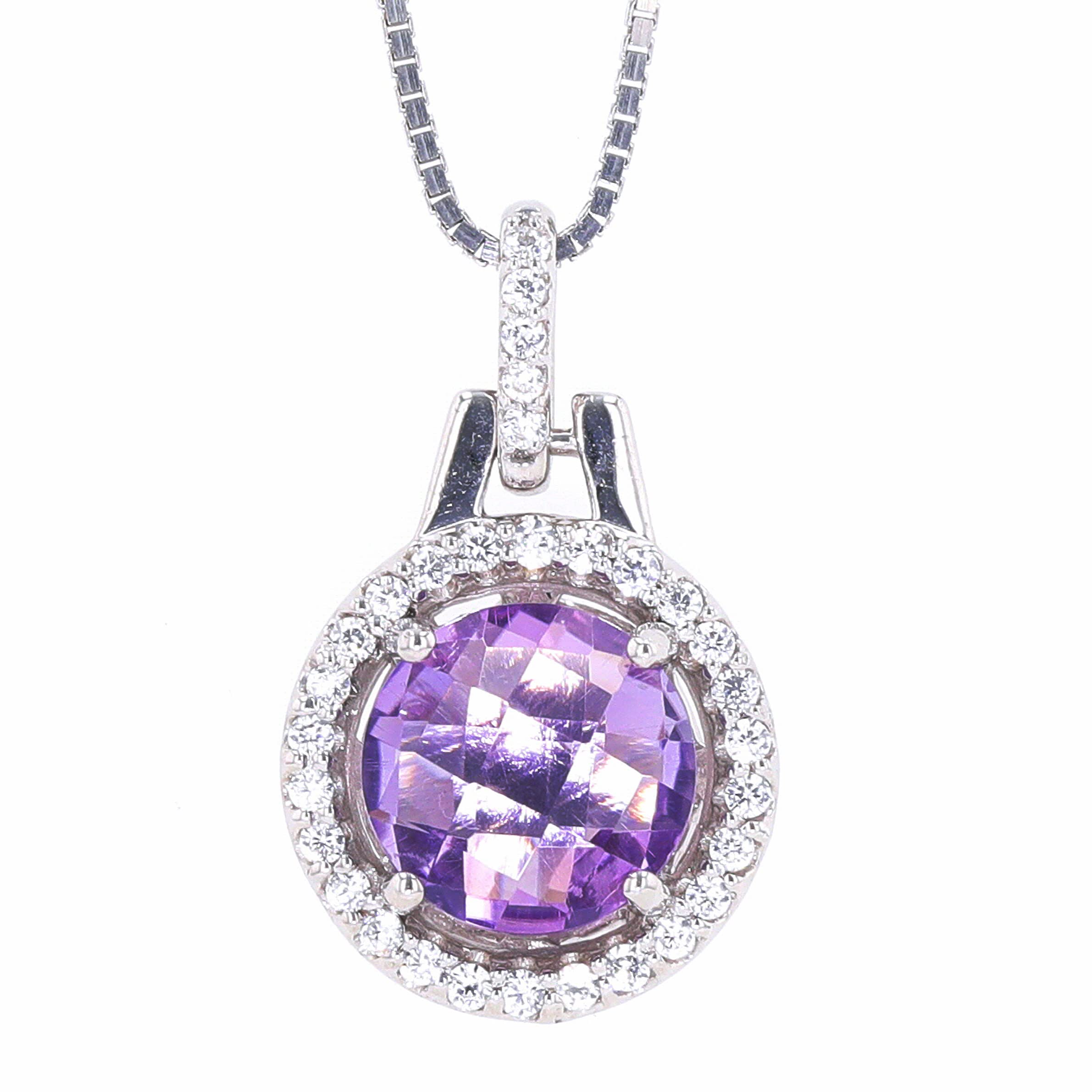 Silver Prong Setting H-I Round Included 32 Amethyst 2.686 CTW and 1 Amethsyt Gemstone Weight 1.5 Circle Pendant, Sterling Silver, Amethyst