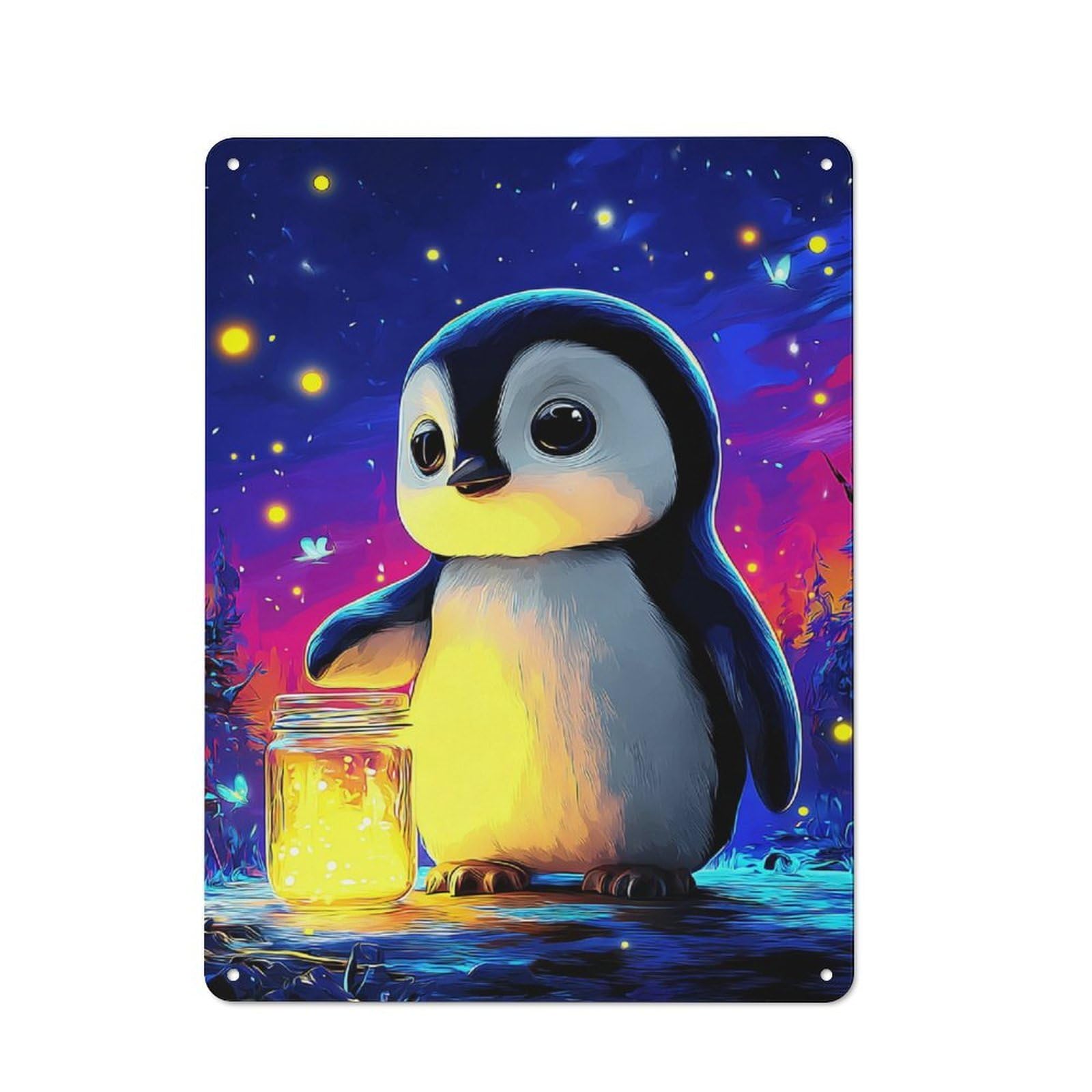 Junmoney Penguin With Glowing Jar -3 Metal Wall Sign 40X30cm Featuring For Café Or Restaurant, For Vintage Wall Decor Fans, For Metal Sign Collectors