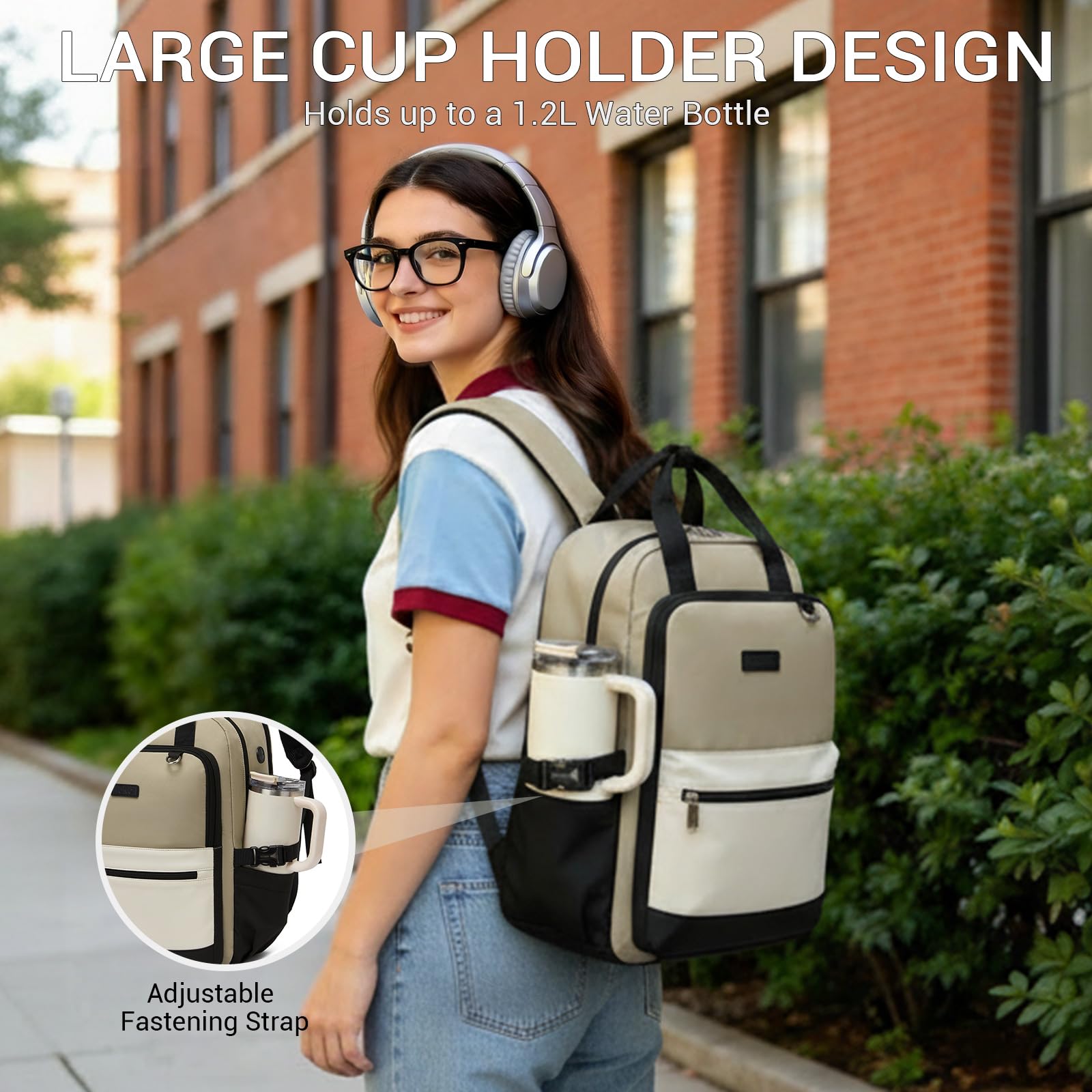 Kono Mochila para Portátil 15,6 Pulgadas Mujer, Gran Capacidad, Impermeable con Bolsillo para Botella, Ideal para Trabajo, Universidad, Viajes — view 3