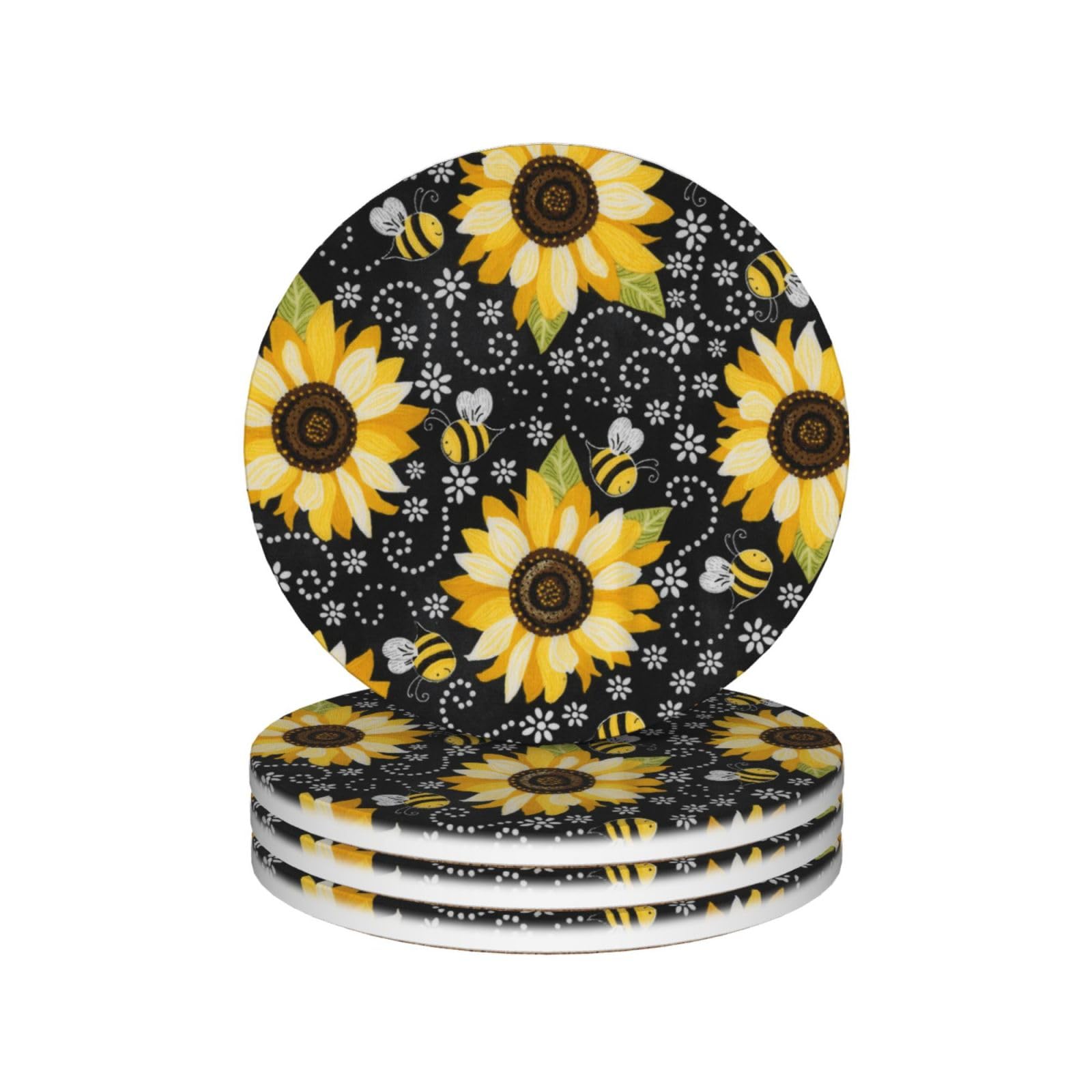 Set di 4 sottobicchieri decorativi in ceramica con api girasoli stampati
