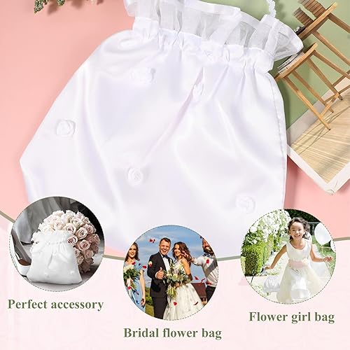 Miniatura 9 de NOLITOY Bolsa de dinero de boda nupcial de satén para adolescente Dama de honor de novia blanca con flores de satén decoradas bolso para baile