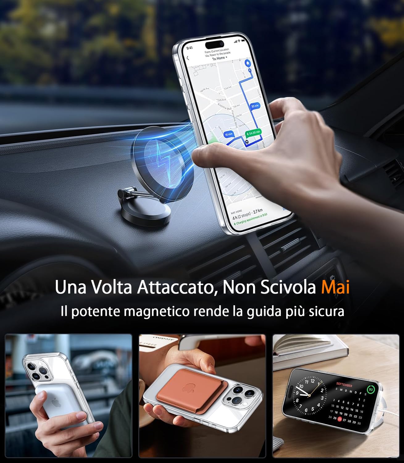 HaloArt 360° Girevole Supporto Magnetica Cover per iPhone 16 Pro Max [Stabile CD Anello Supporto per MagSafe] [N.1 Potenza Magnetica & Protezione Militare] Custodia Antiurto Sottile, Trasparente