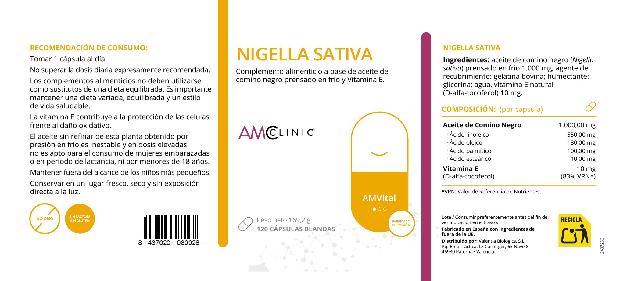 Nigella Sativa - Aceite de comino negro - 120 Cápsulas