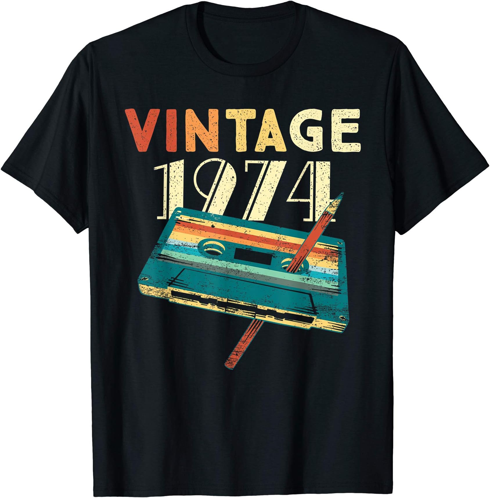 Vintage Born In 1974 Retro Cassette 51 BDay GiftsVintage 1974 Music Cassette 51st Birthday Gifts 51 Years Old T-ShirtOEKO-TEX STANDARD 100