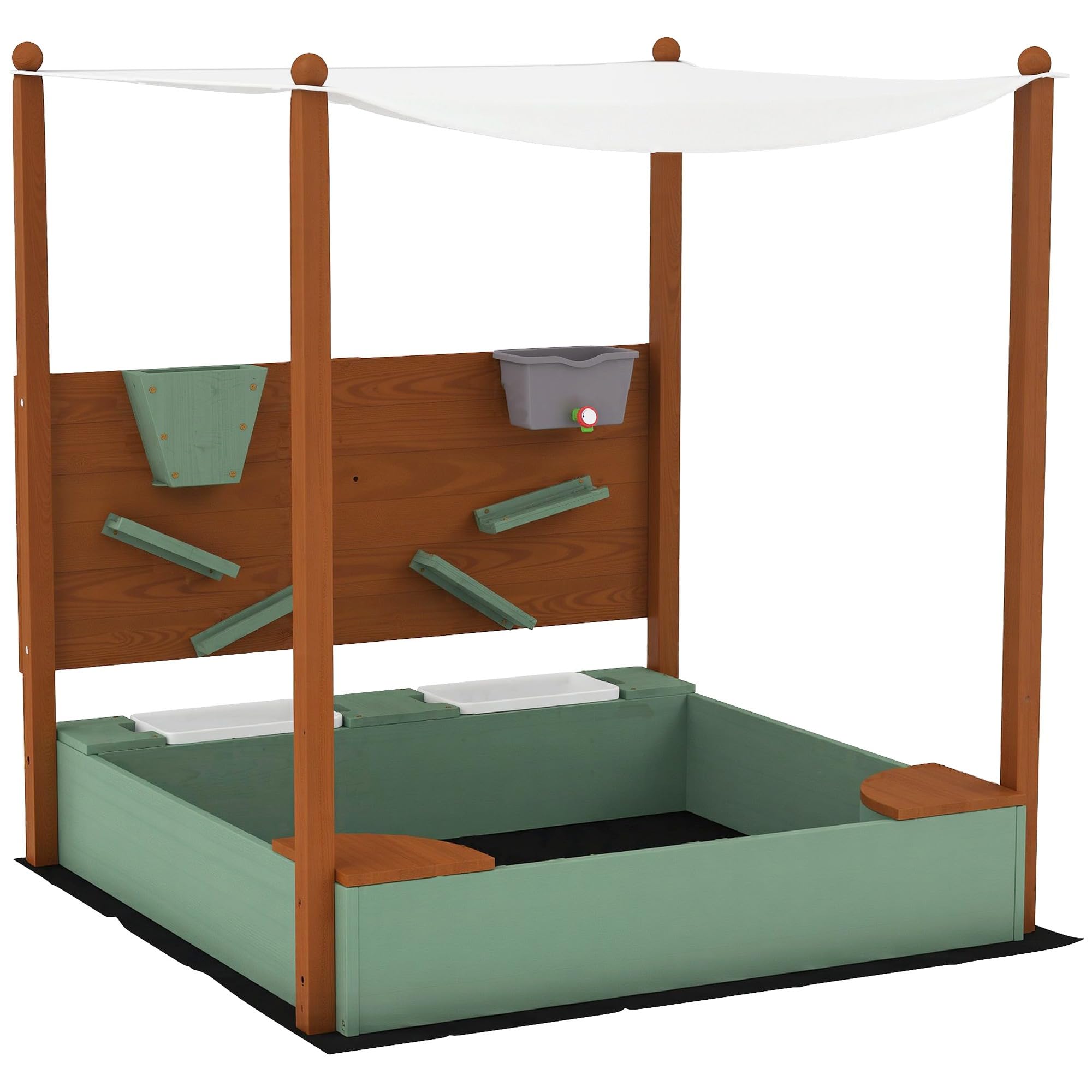 AIYAPLAY Arenero para Niños de Madera con Techo 116x112,5x128 cm Verde