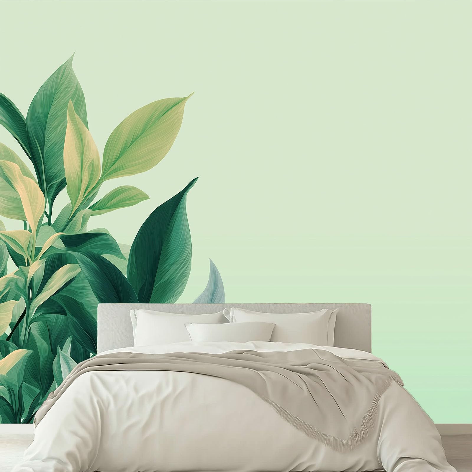 Tapeta z włókniny Proste Rośliny Liść Zbliżenie 300 x 210 cm, Panoramiczna Zielona Tapeta do Salonu Wystrój sypialni Tło TV, Dekoracja ścienna Wewnętrzna sypialnia
