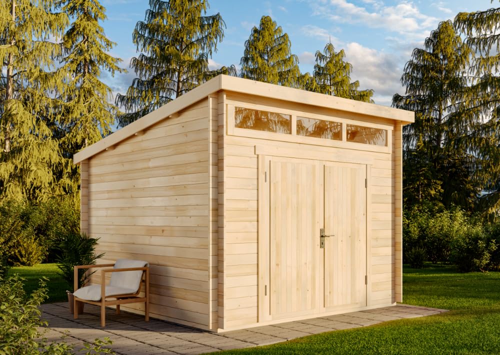 Alpholz Gartenhaus Maria-Optima 28 aus Massiv-Holz, Gerätehaus mit 28 mm Wandstärke, Garten Holzhaus inklusive Montagematerial, Geräteschuppen Größe: 320 x 320 cm, Pultdach