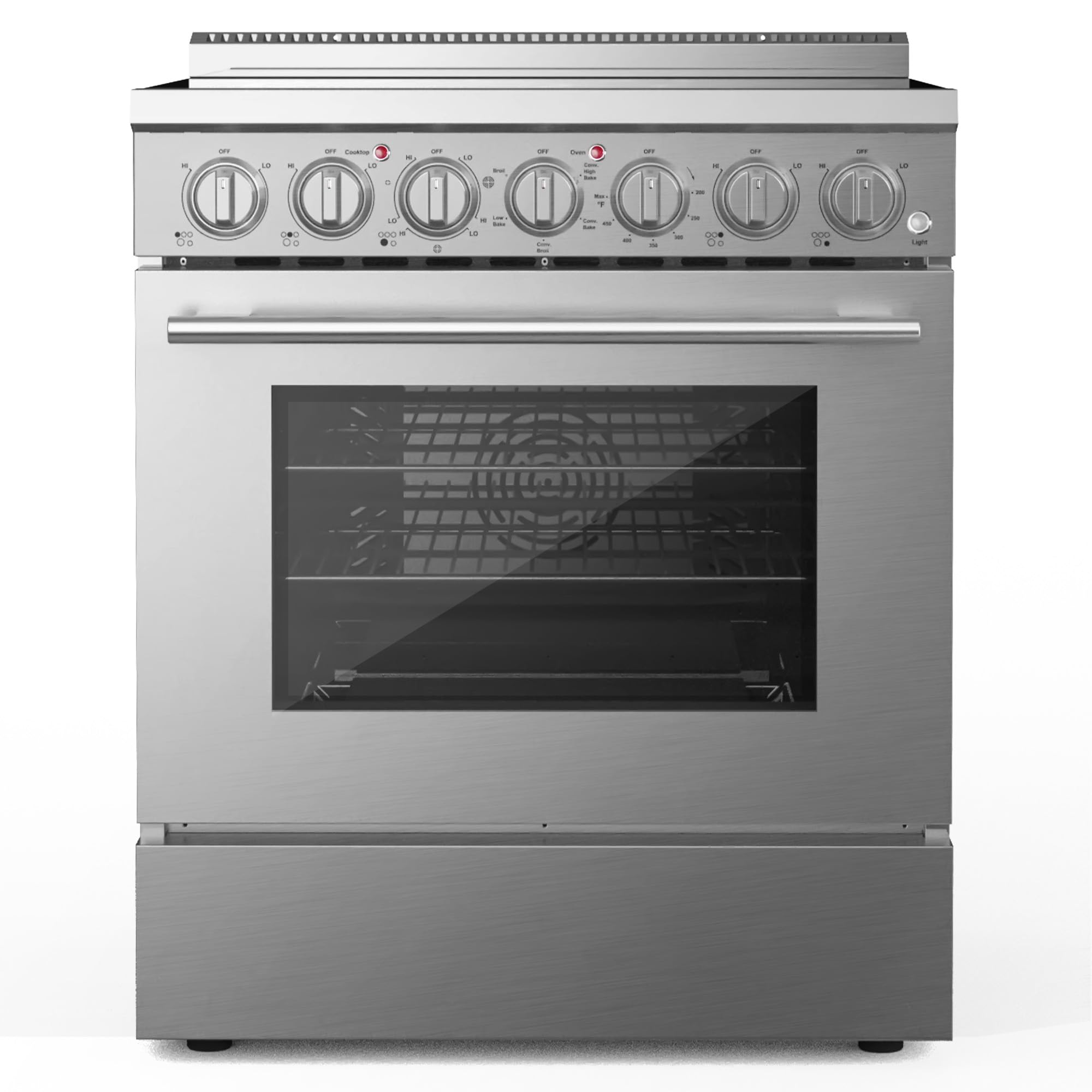 30 inch electric range with five burners and radiant ceramic cooktop