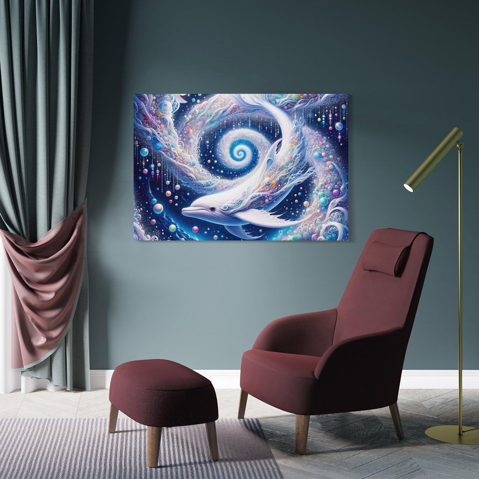 Junmoney Whimsical White Whale in A Galaxy Wall Art Print 20x30inch(50x75cm), for Lounge, Study, Hallway Or Flat Walls, Decorative Artwork with Broad Appeal