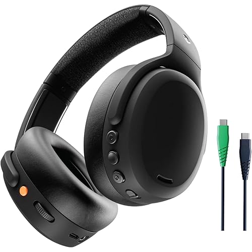 Skullcandy Crusher ANC 2 Over-Ear Noise Canceling Wireless Headphones with Sensory Bass and Charging Cable, 50 Hr Battery, Skull-iQ, Alexa Enabled, Microphone, Works with Bluetooth Devices - Black