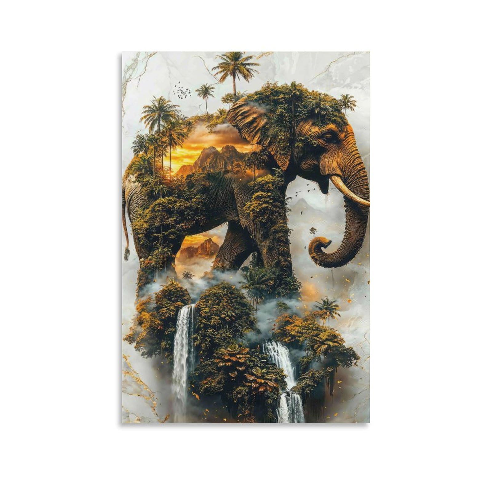 DHBANEIOK Elephant Jungle Landscape Poster Artwork Canvas Prints Picture Modern Canvas Wall Art Picture Wall Hanging for Office Gym Living Room Decor 08x12inch(20x30cm)