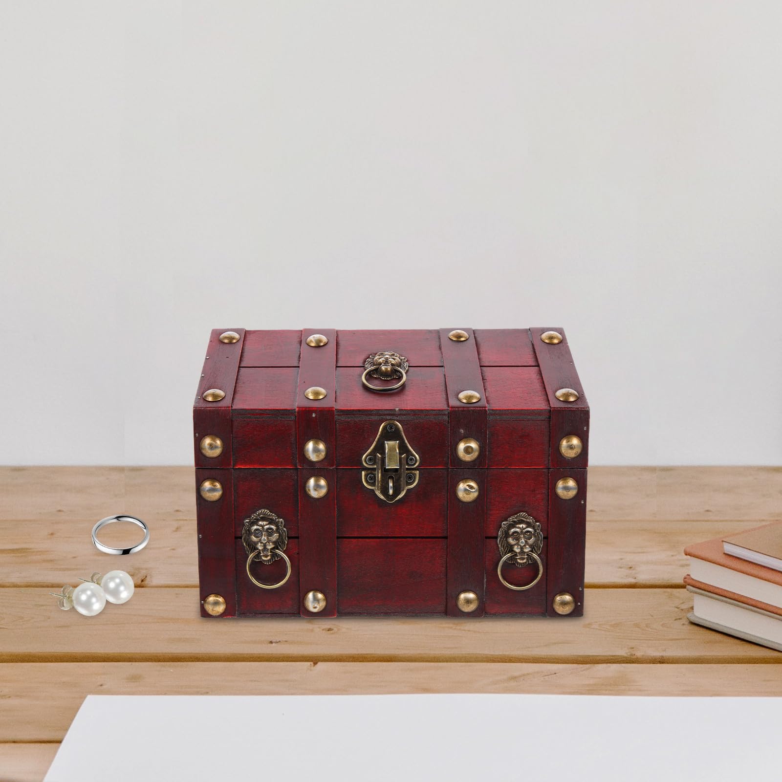 Vintage Sichere und Leichte Holztruhe Schmuckaufbewahrungsbox mit Deckel als Schatzkiste und Desktop Dekoration