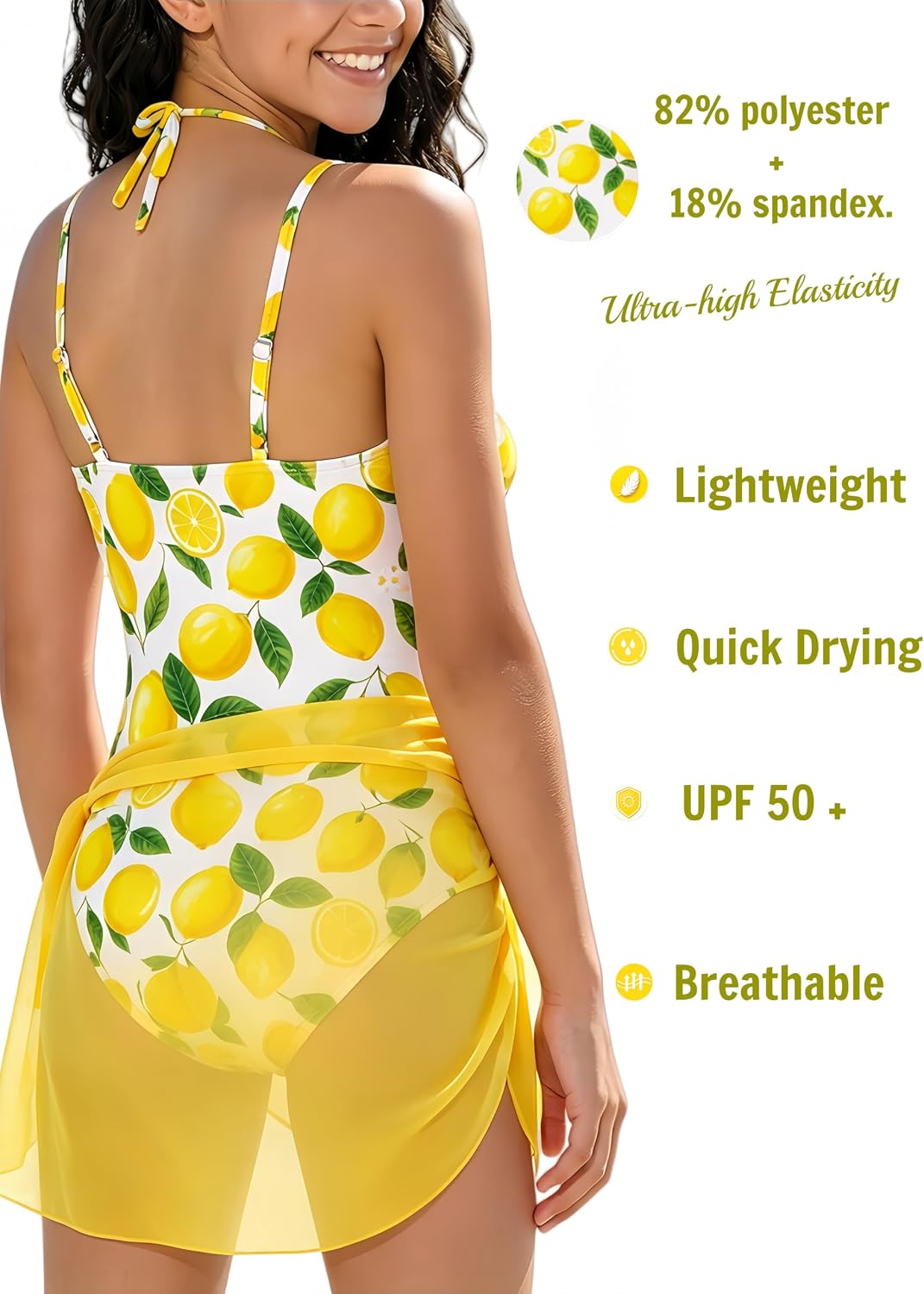 Girls Swimsuit One Piece Teens Adjustable Straps Halter Cut Out Swimming Bathing Suits with Mesh Cover Up Skirts