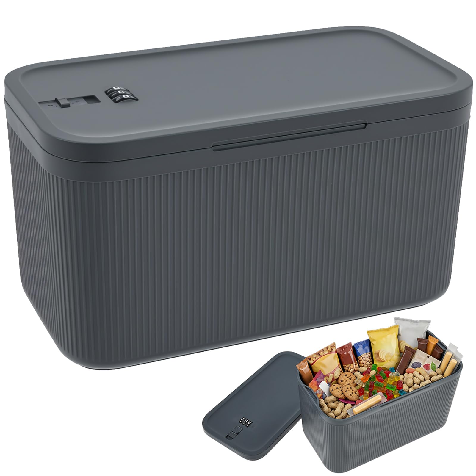 KTCINA Lockable Storage Box with Combination Code, Portable Medication Lockable Container for Refrigerator Locked Storage Box for Medicine, Food, Phone, Documents 23.5x12.8x14.5cm (Large Grey)