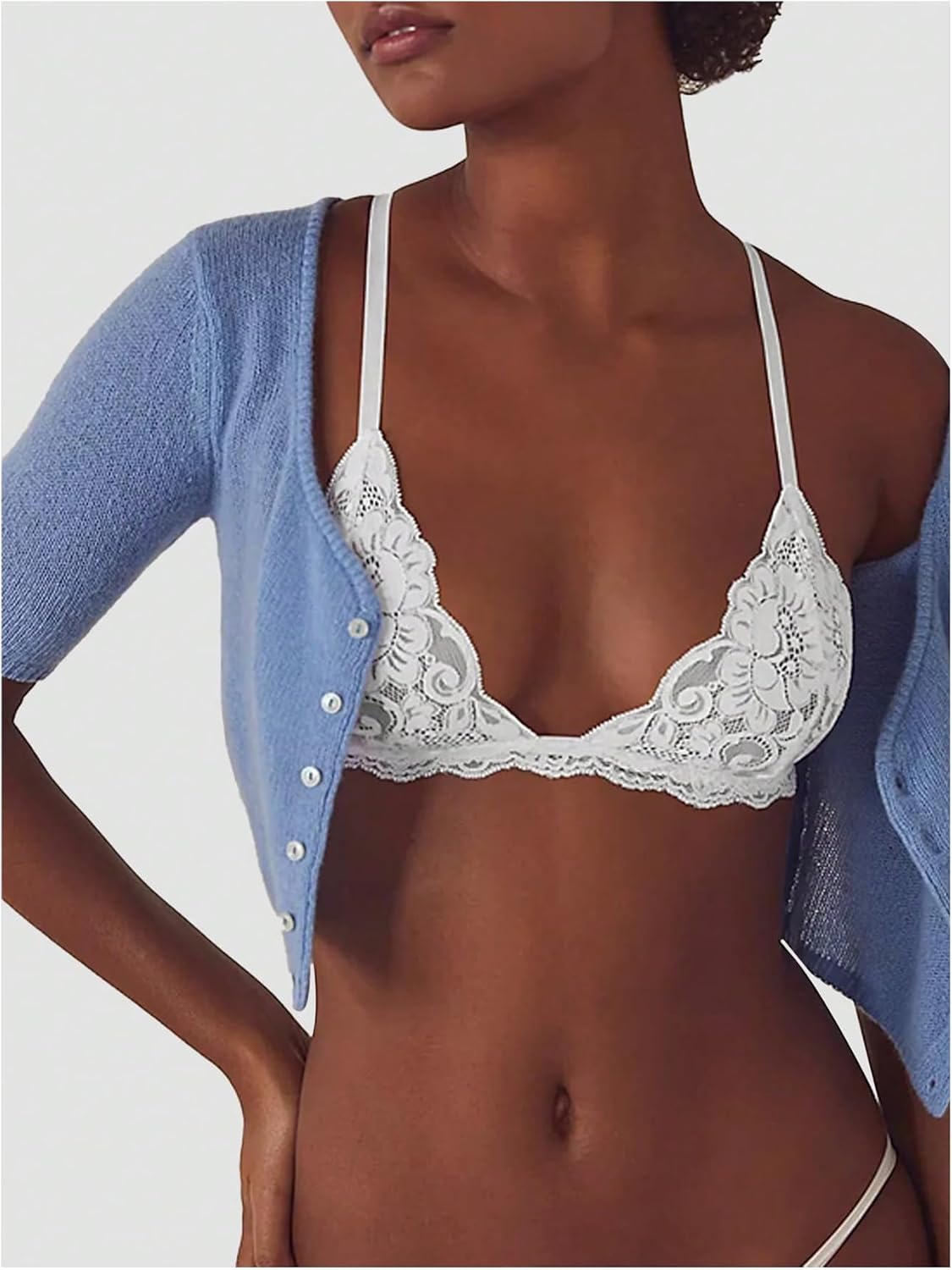 SOLY HUX Women's Lace Bralettes Deep V Neck Wireless Unpadded Triangle Bra Lingerie - Image 3