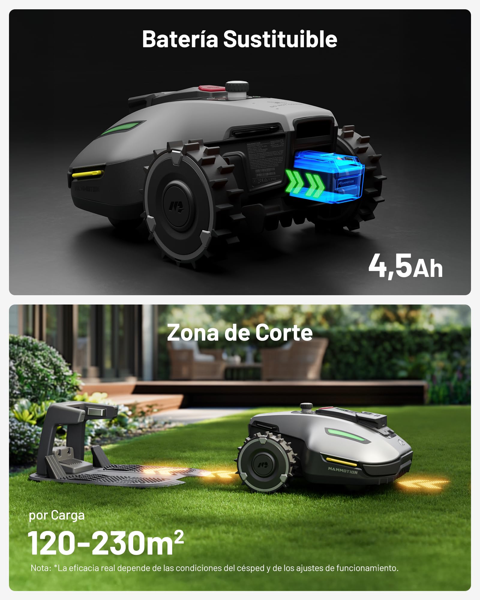 MAMMOTION YUKA Mini 700 Robot Cortacésped Perimetral sin Cables, Recomendado 700m², MAX. 1100m², Auto Mapping Visión 3D AI, 50% Pendiente, 5 Cuchillas Pivotantes, con Módulo 4G