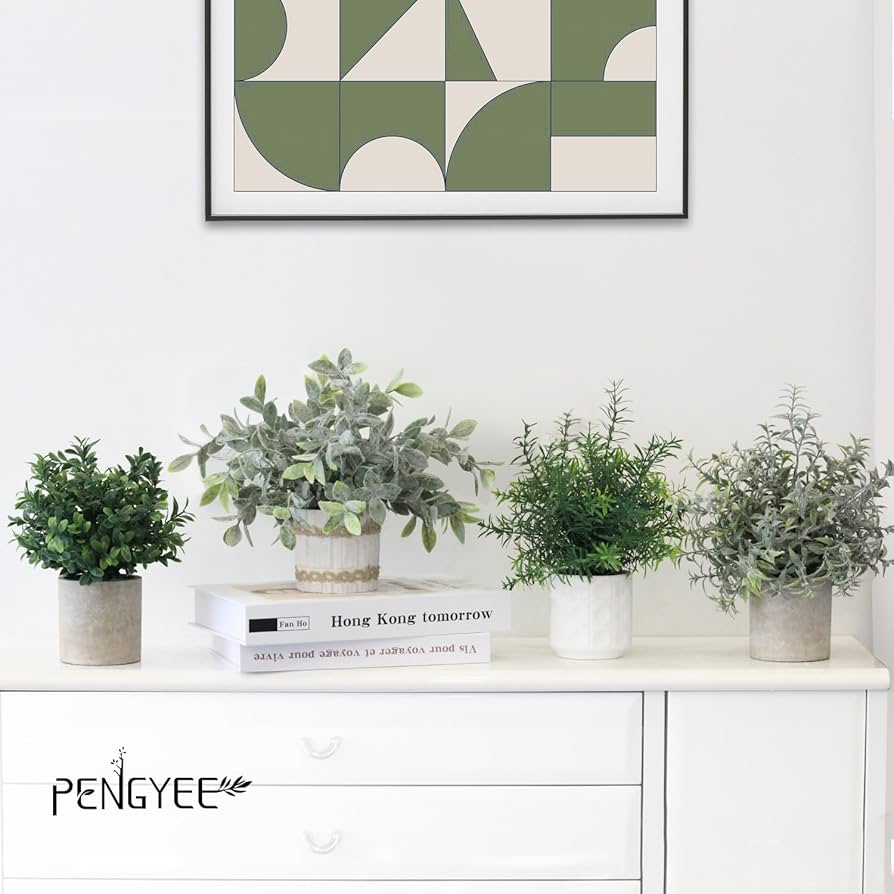 4 Piante Artificiali Piccole In Vaso, Plastica, Alte 22 Cm, Finta Verde Per Decorazione Casa, Ufficio, Bagno, Mensola