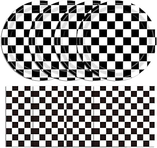 40 Pcs Race Car Birthday Party Decorations - Black and White Checkered Plates and Napkins for 20 Guests, Disposable Tableware Supplies for Birthdays, Game Day, and Racing-Themed Parties
