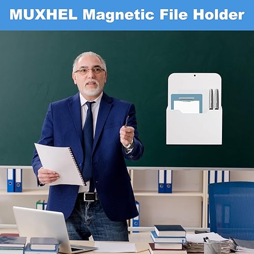 Miniatura 6 de Paquete de 4 soportes magnéticos para archivadores, soporte de papel magnético blanco, tamaño A4, bolsillo de almacenamiento para refrigerador para