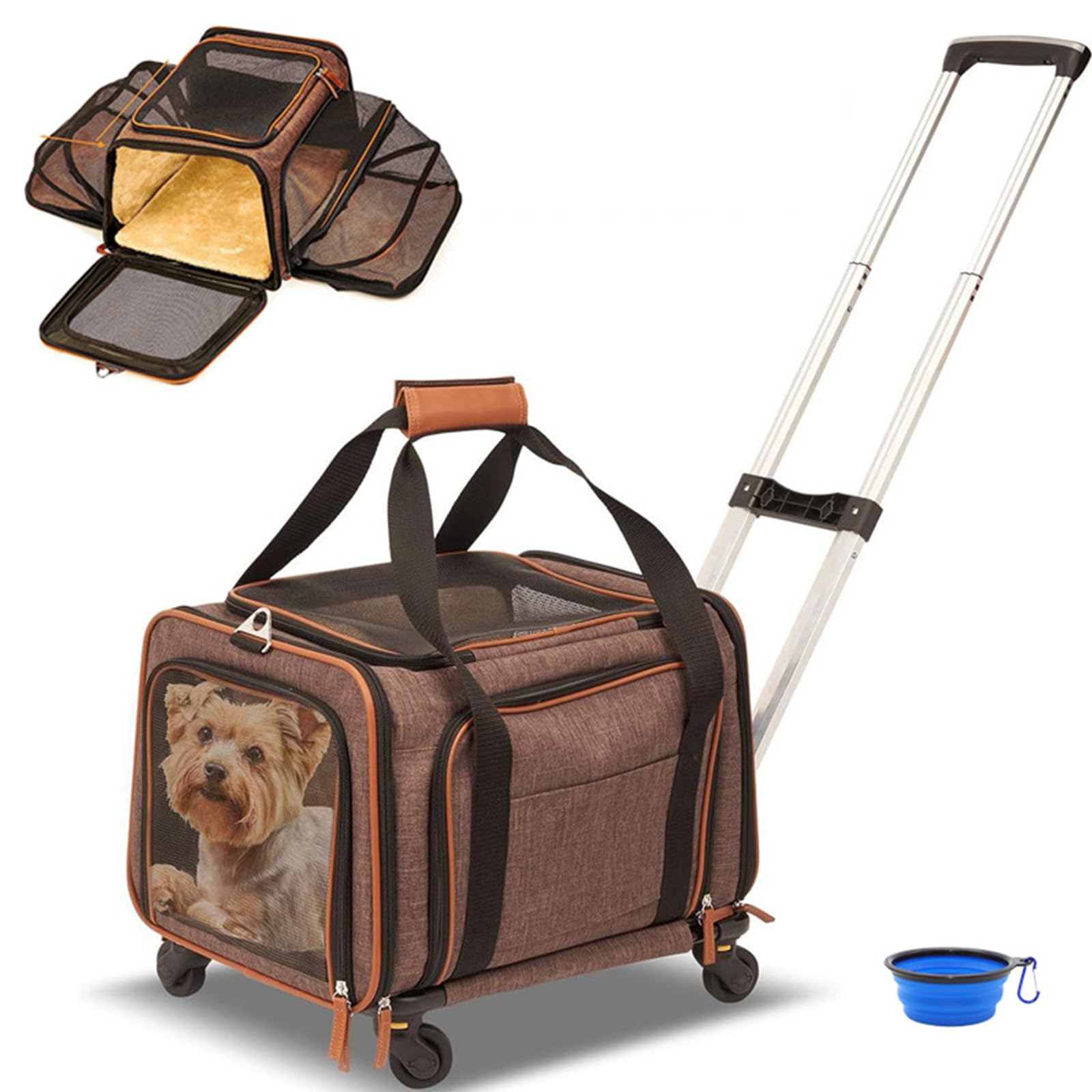 Sac Transport Chat, Caisse De Transport Chat en Maille Respirant avec roulettes, Sac À Dos Extensible Trolley pour Chat/Chiens 25LBS pour Excursions Urbaines Et Randonnée