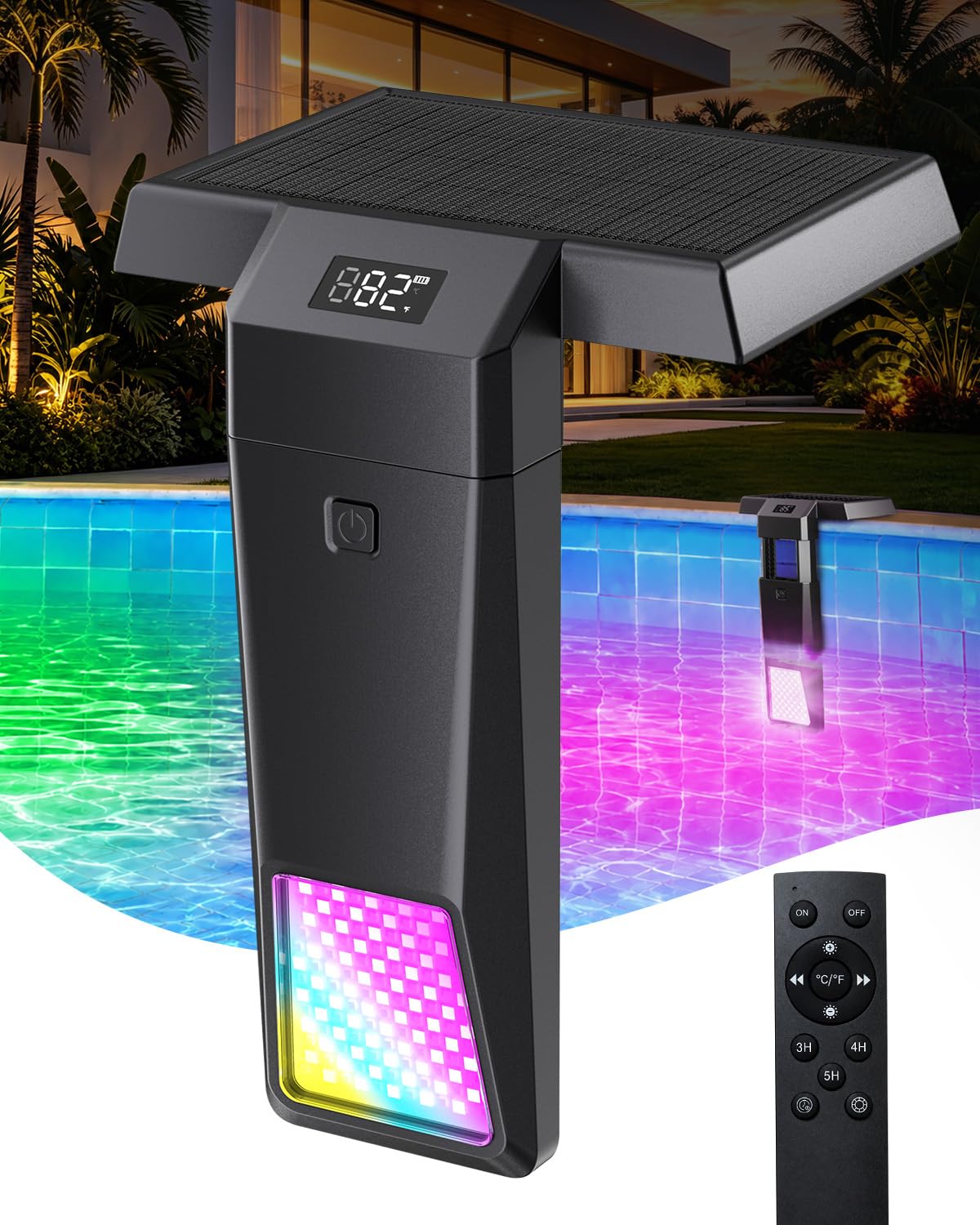 Photo 1 of ***SEE NOTES***Aqoutgh Solar Pool Light with LCD Thermometer & Timer