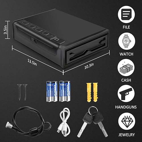 Miniatura 3 de Gun Safe for Pistol, Biometric Handgun Safety Box Fingerprint Passcode Quick Access Pistol Case Home Bedside Nightstand Handgun Safe