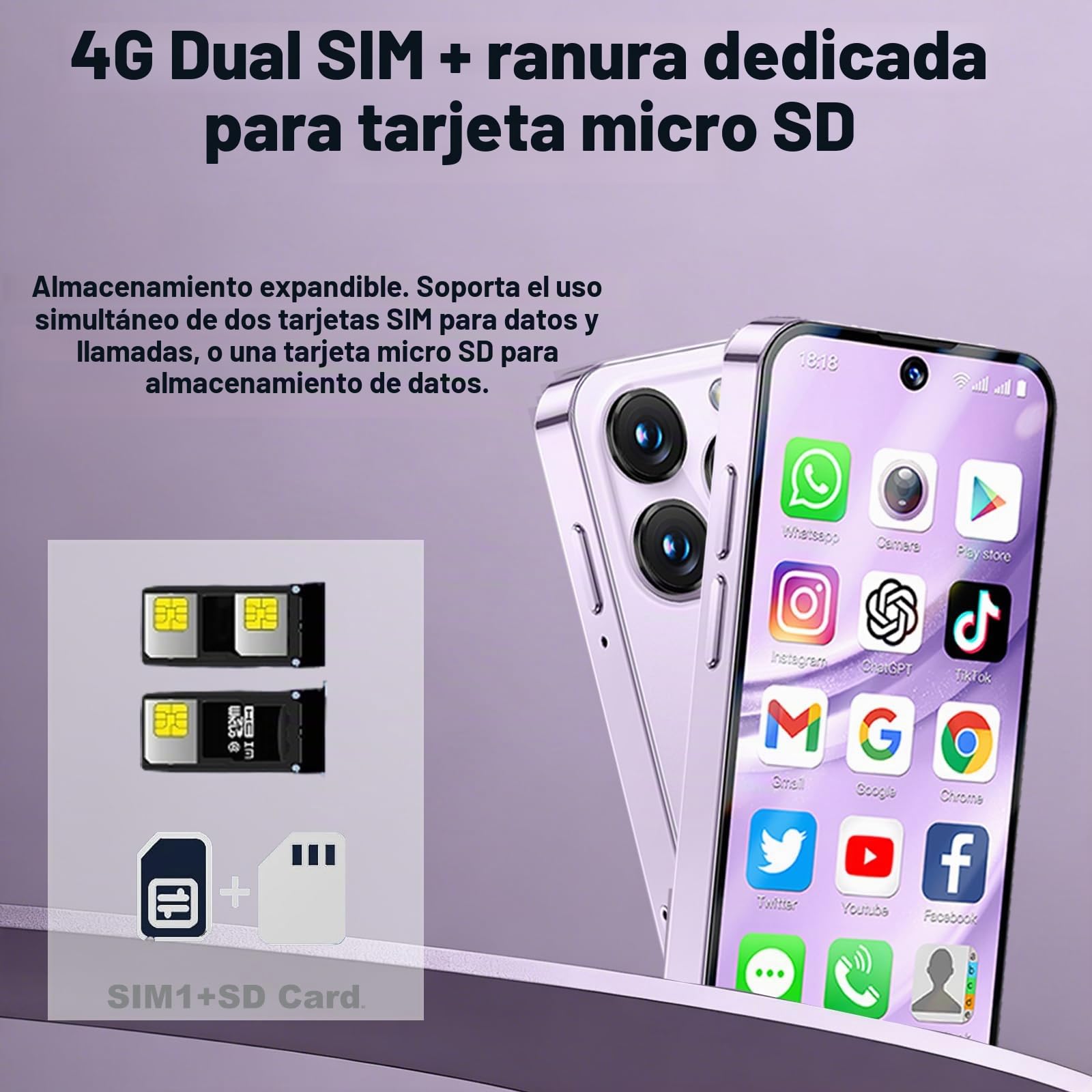 Longben Móvil Mini Desbloqueado 4G Android12, Pantalla 3,88", Doble SIM, Batería 1950mAh, Cámara+Reconocimiento Facial, OTG (3GB+32GB, Rosa)