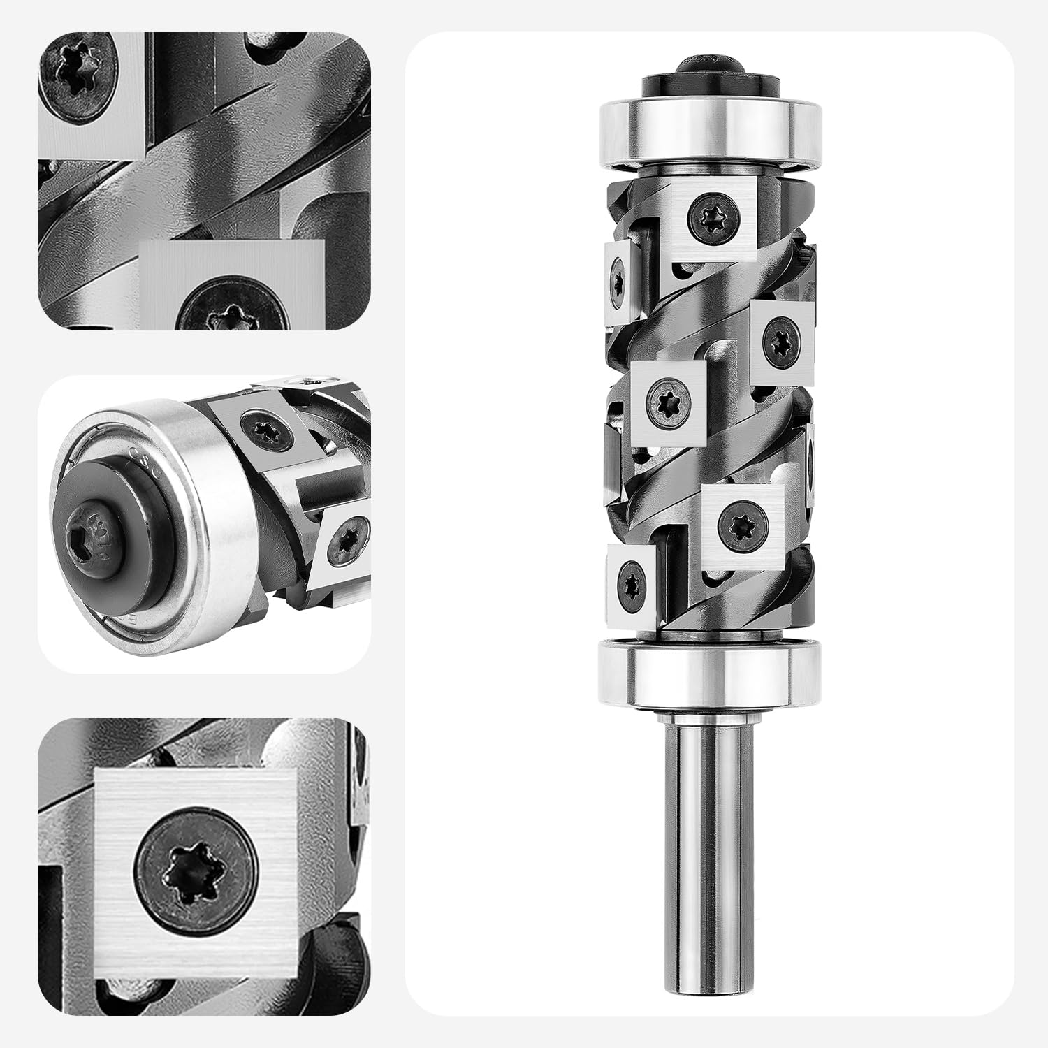 SpeTool Afschuiningsfrees 8 mm Schacht Spiraalfrees Op & Neer Compressie Kopieerfrees voor Bovenfrees 22 mm Snijlengte Hardmetalen Spiraalgroef met dubbel kogellager Onderzijde voor Houtbewerking