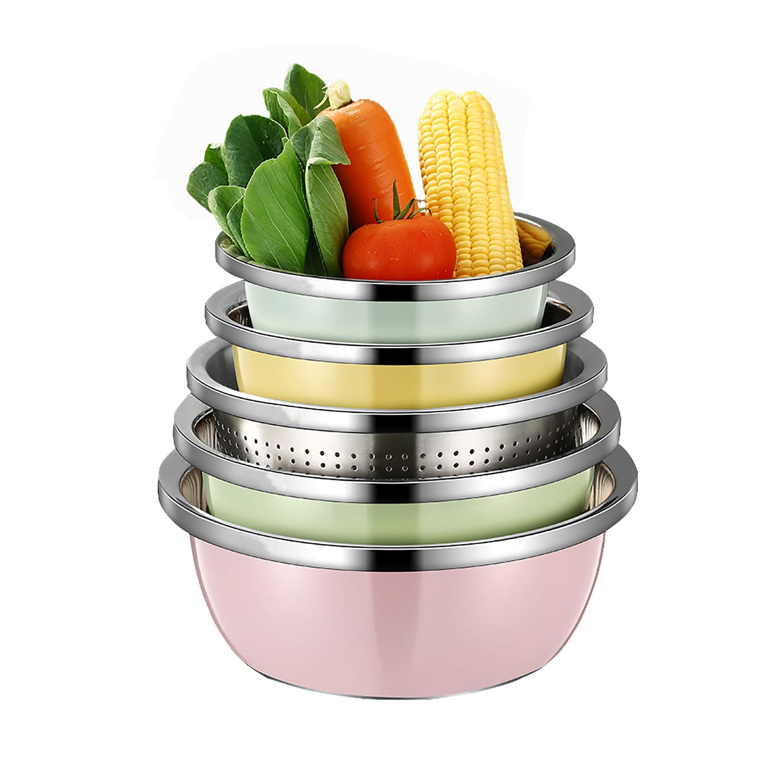 Cuencos para mezclar (juego de 5) Cuencos para mezclar de acero inoxidable, lavabo para sopa de calidad alimentaria 304 （con desagüe）, lavabo para lavar verduras, 4 ollas para sopa + 1 recipiente pa