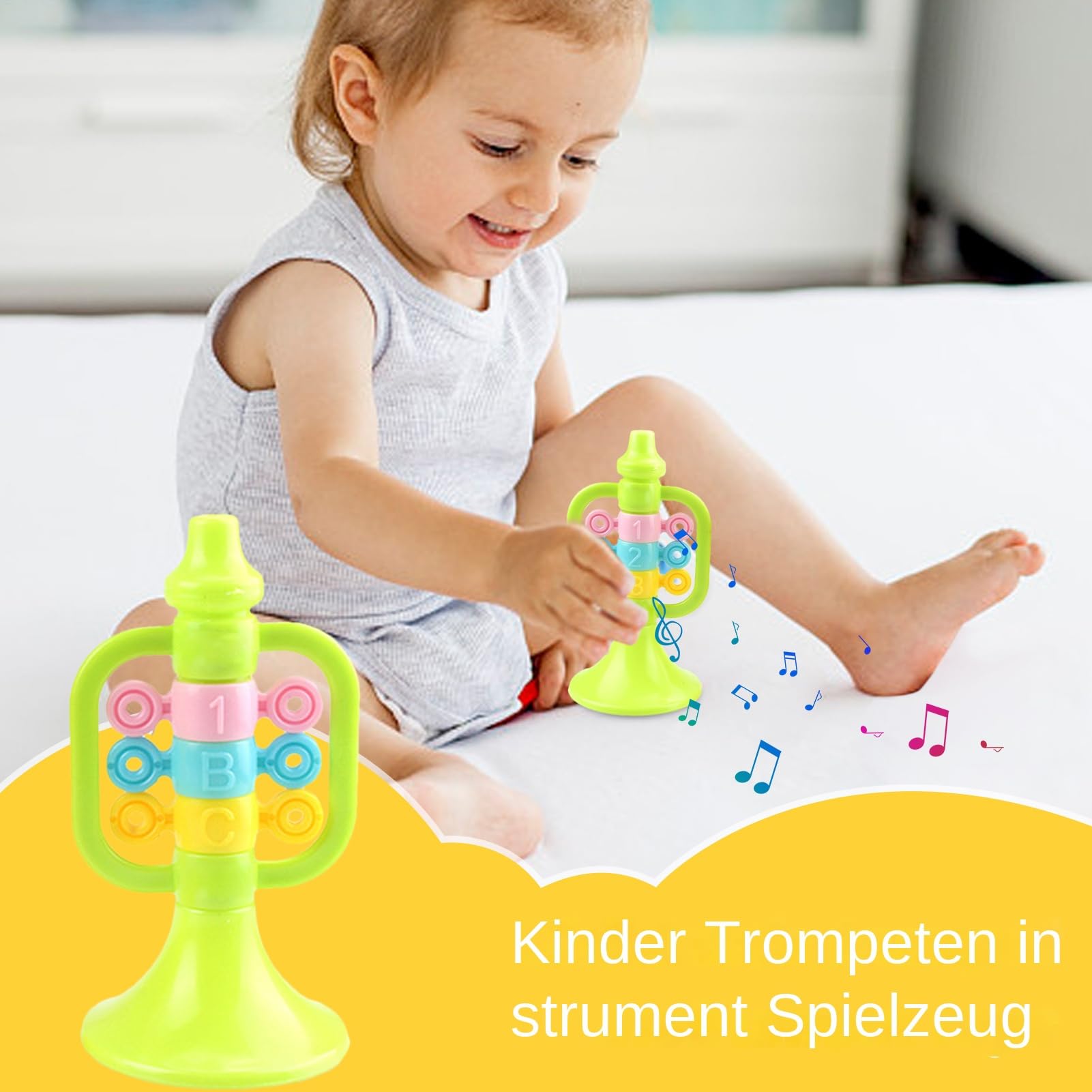 Trumpet Horn for Kids, Cartoon Air Horn Instrument, ABS Puzzle Enlightenment Trumpet Music Toys for School, Dancing, Home, Karaoke, and Party Performance, 2.76x5.51 Inches