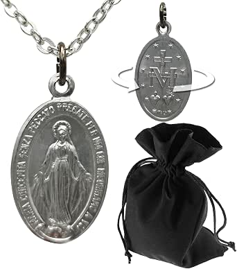 BOBIJOO Médaille Vierge Miraculeuse Pendentif Acier Argenté + Chaîne Offerte - Communion, Baptême, Cadeau Religieux