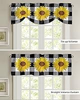 Vista 2 de Cenefa de girasol para cocina, cortinas cortas con bolsillo para cortinero, cenefas ajustables de girasol de acuarela, cortina de cenefa de búfalo