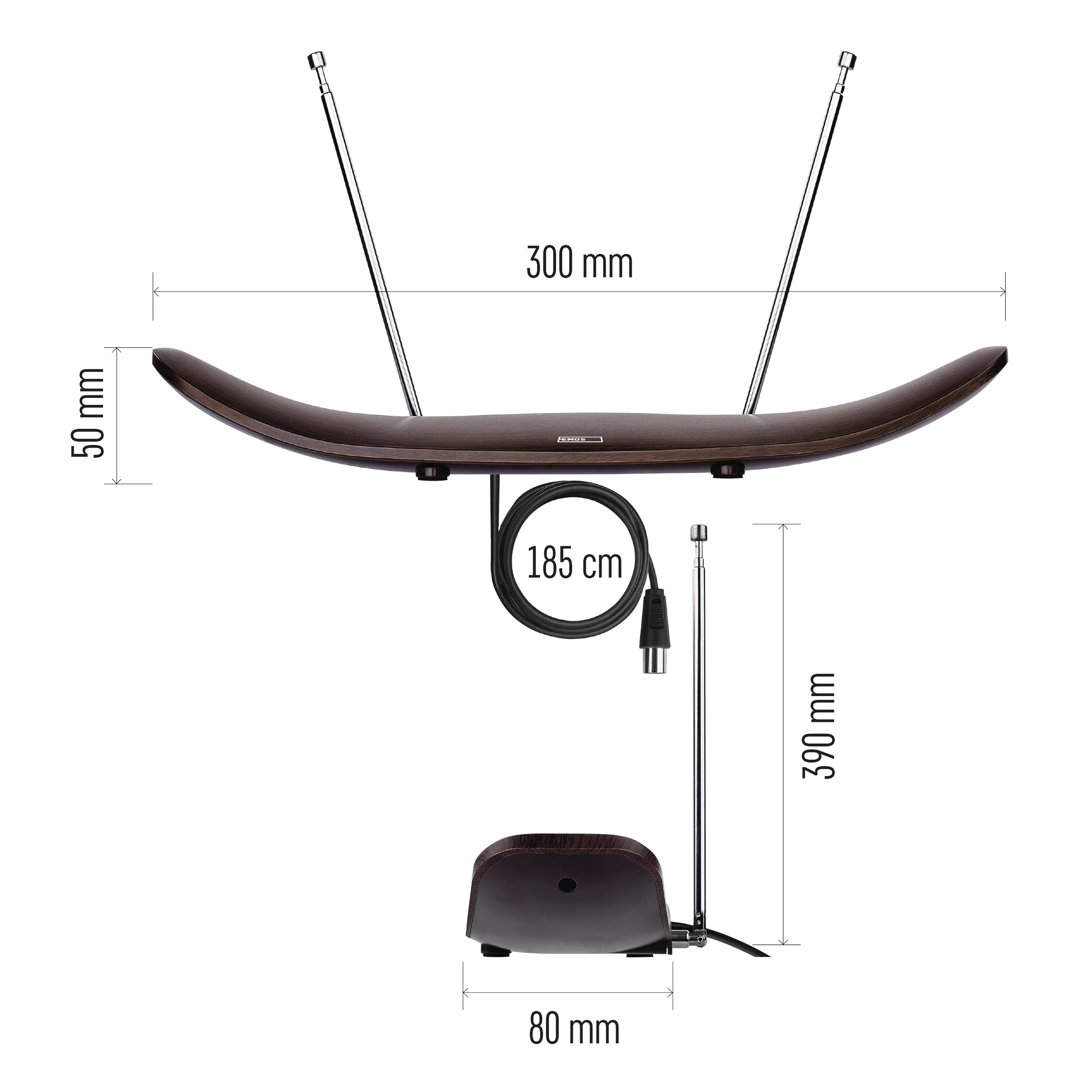 EMOS Antenne d'intérieur Design J0708, antenne intérieure Active pour réception de DVB-T/DVB-T2, Radio FM/Dab, avec Filtre et amplificateur intégrés 3G/4G/5G/LTE, antenne intérieure, Adaptateur de