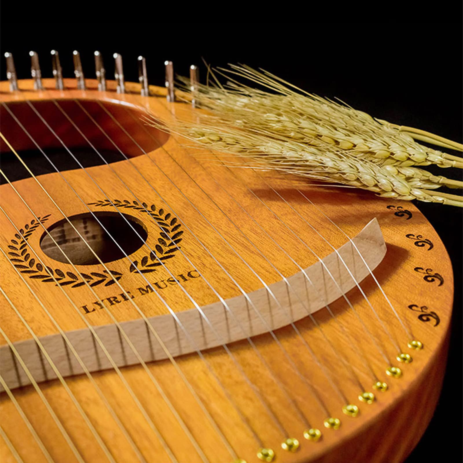 Lira Harfa 19 Strunowa, Mahoń Wzory Harfy Rzeźbione Symbole Instrument Harfowy Prezent Dla Początkujących Dzieci Dorosłych,Harfa
